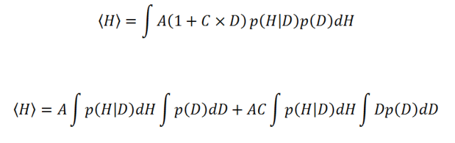 The second line is a simple expansion of the first; some sections of integrals are independent.